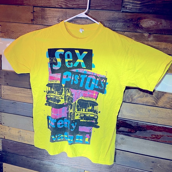 💛Sex Pistols Yellow Male L Vintage T-Shirt💛 - Picture 1 of 6